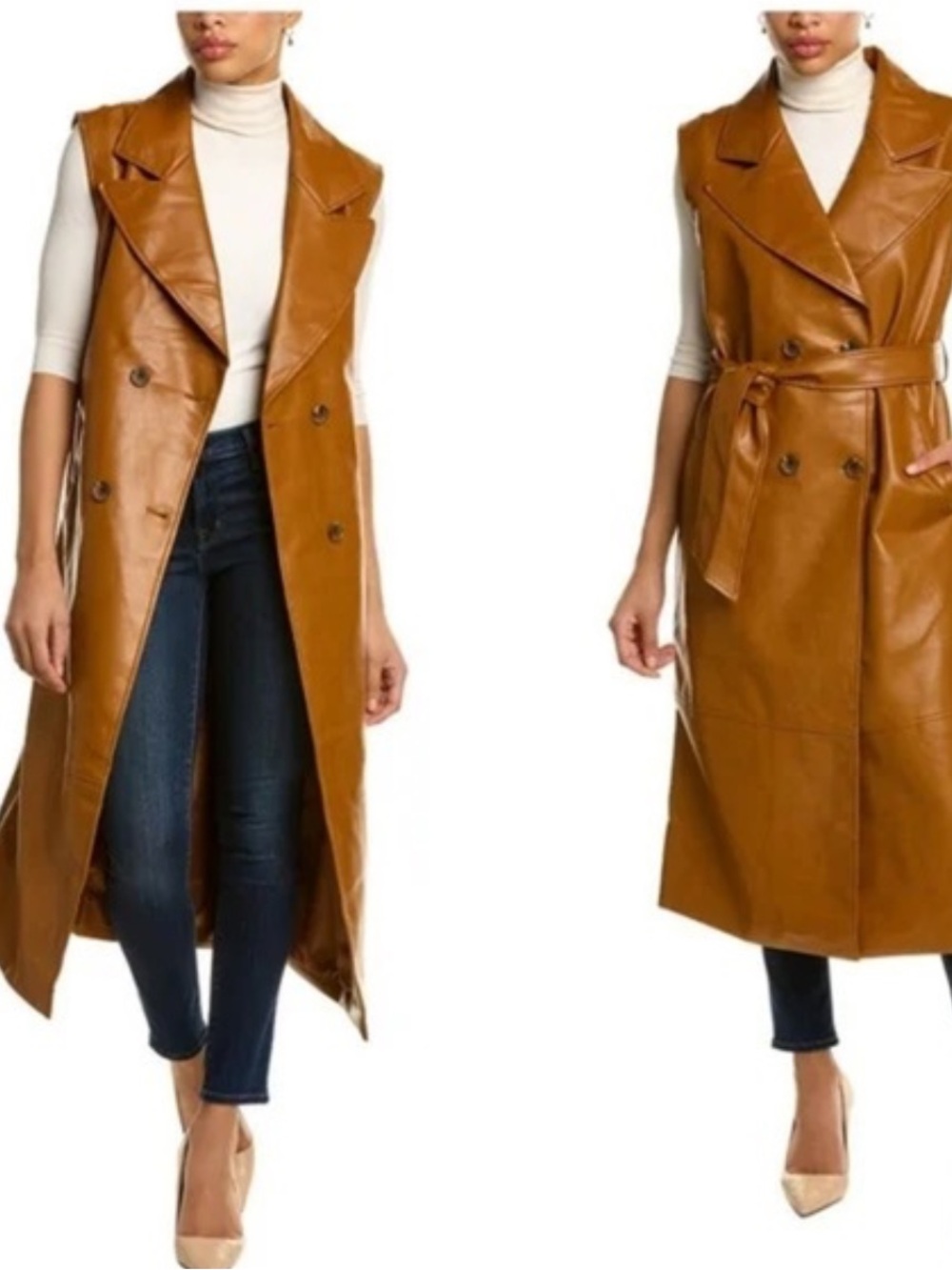Bagatelle Women's Tan Sleeveless Trench Coat faux leather size medium EUC
